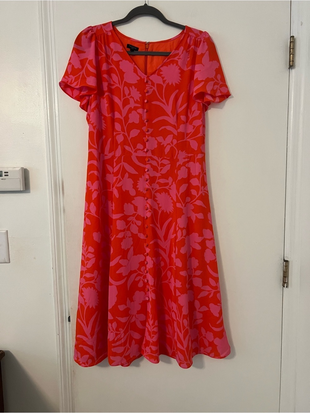 Talbots Bright Pink & Red Floral Button-Front Dress size 10P (L121)
